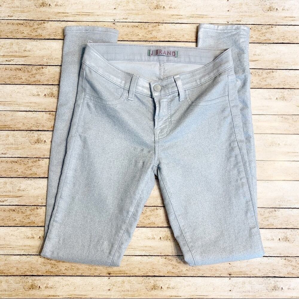 J Brand Super Skinny Metallic Silver Jeans